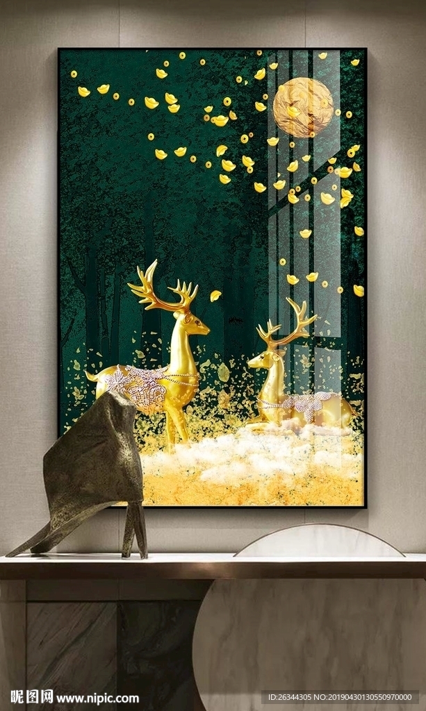 森林麋鹿元宝别墅装饰画