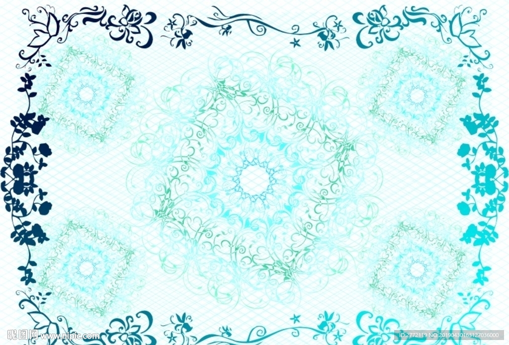炫丽蓝花 防伪证书纹
