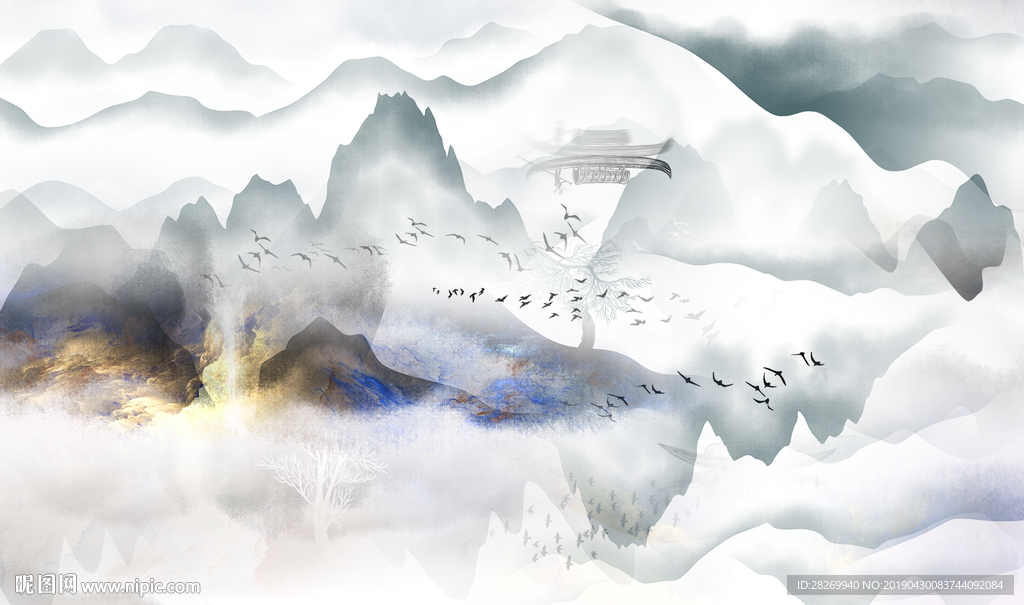 黑白山水画