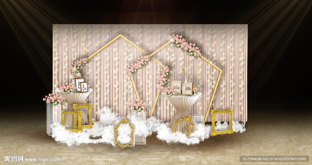 粉色系婚礼迎宾区