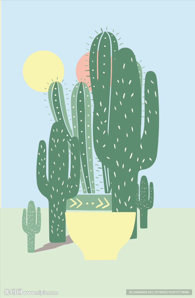 抽象手绘时尚仙人掌植物装饰画