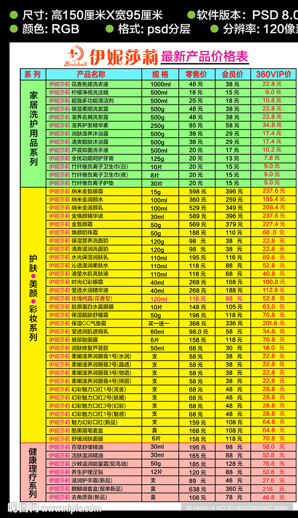 伊妮莎莉产品价格表