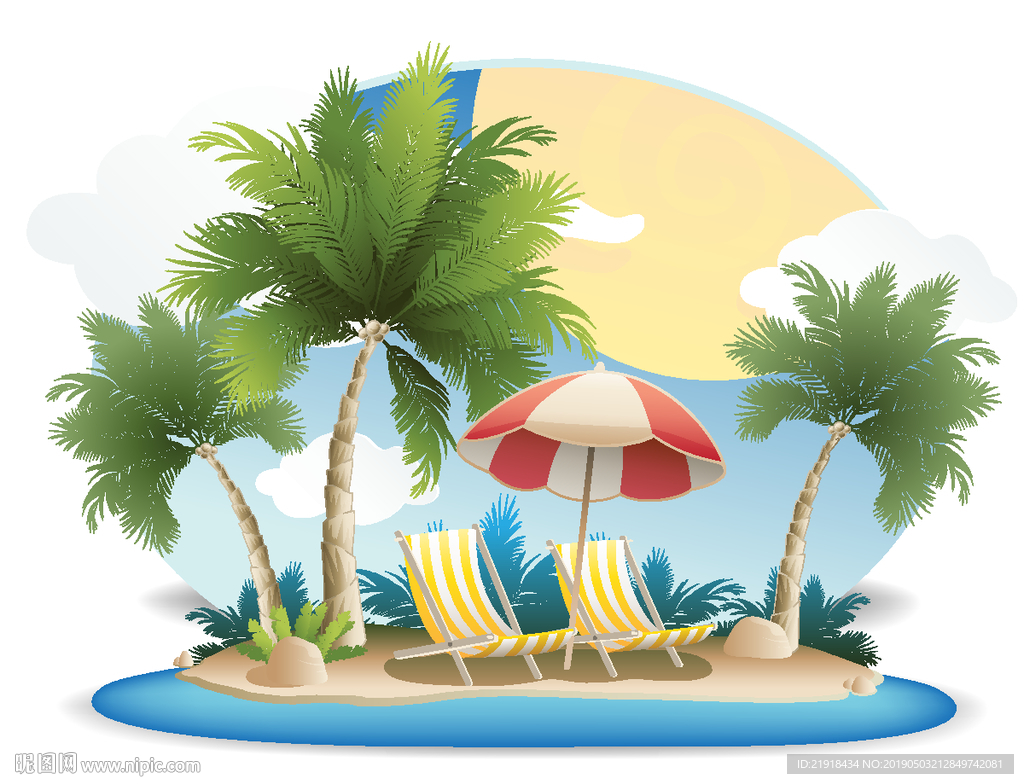 夏日椰子沙滩躺椅免扣装饰元素