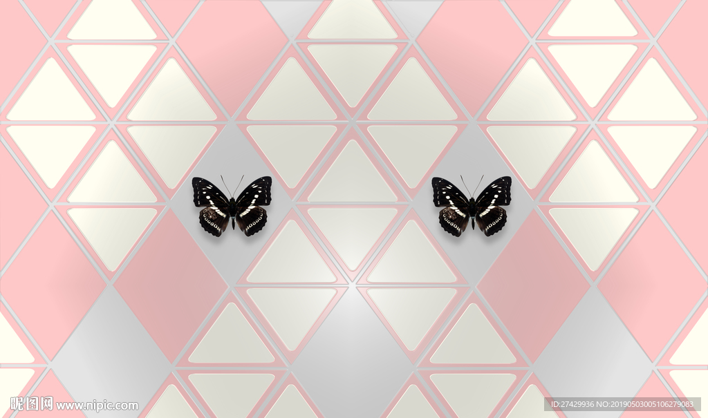 蝴蝶琉璃几何背景欧式立体背景墙