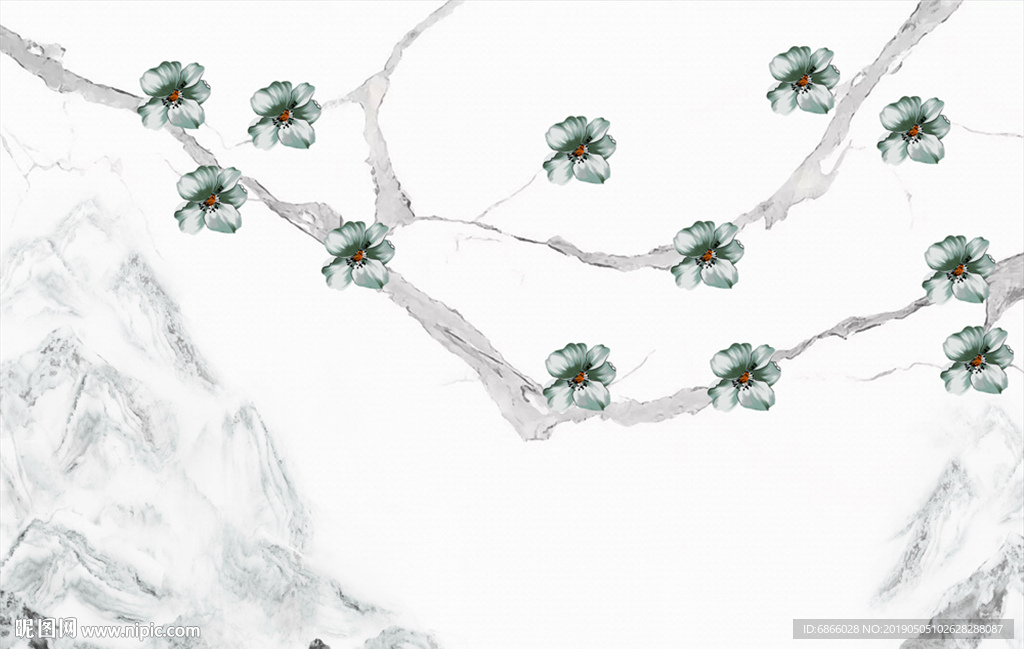 新中式大理石纹背景墙爵士白