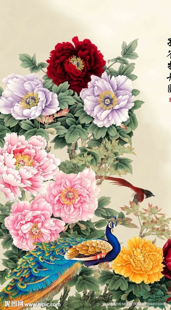 孔雀牡丹图