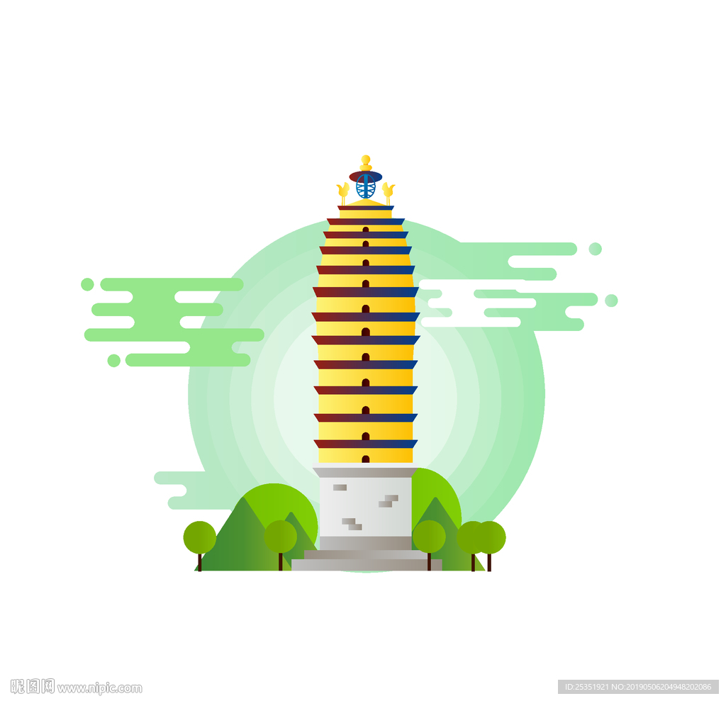 昆明西寺塔矢量
