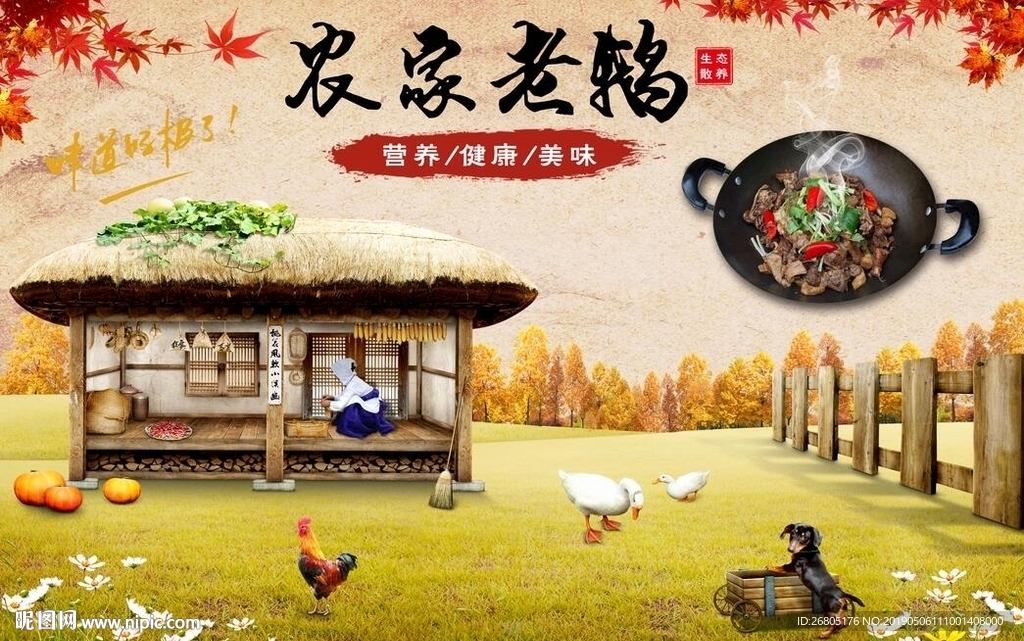 农家老鹅背景墙PSD模板下载