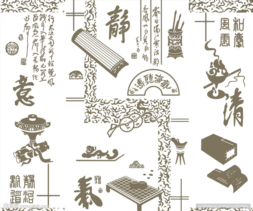 中式风格-琴棋书画静气花边