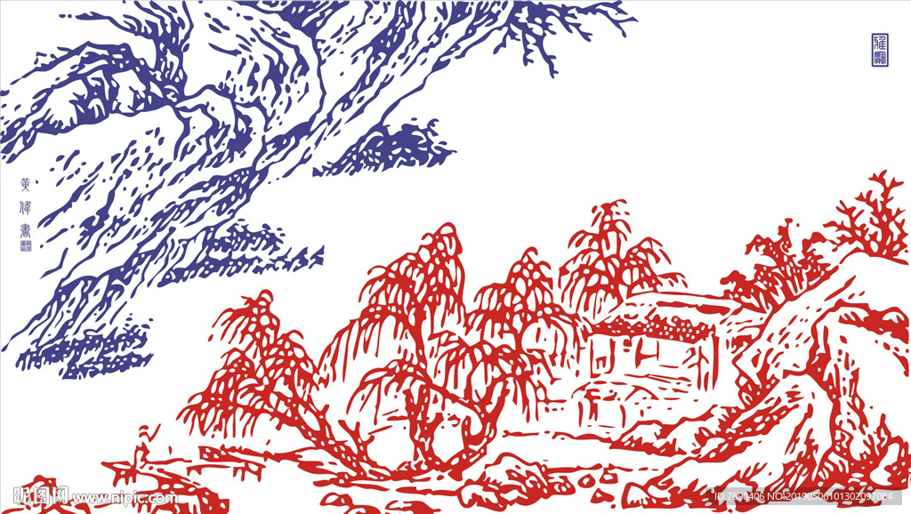 中式风格-青山绿水草屋