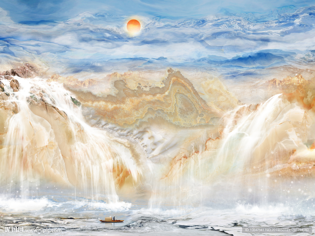 山水大理石 高山流水 流水生财