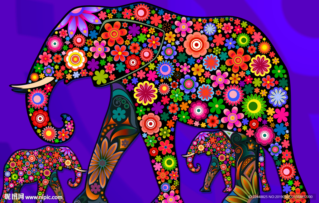 超巨大异域民族风彩色花朵大象