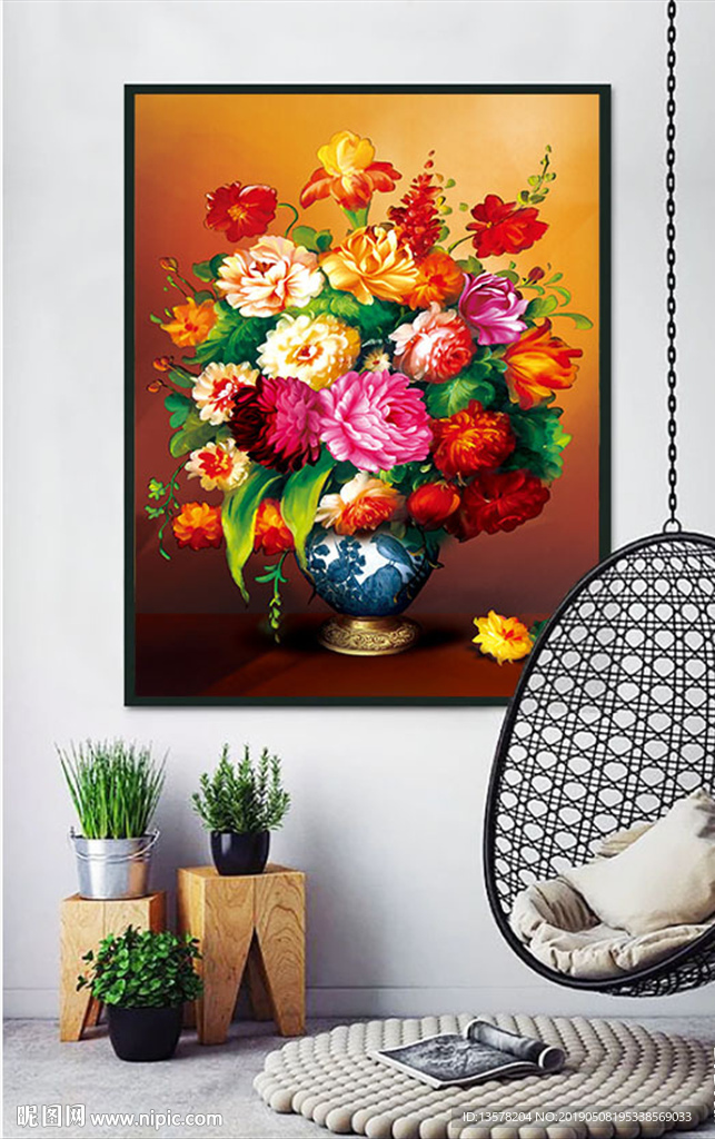 欧式古典花卉油画工艺花装饰画