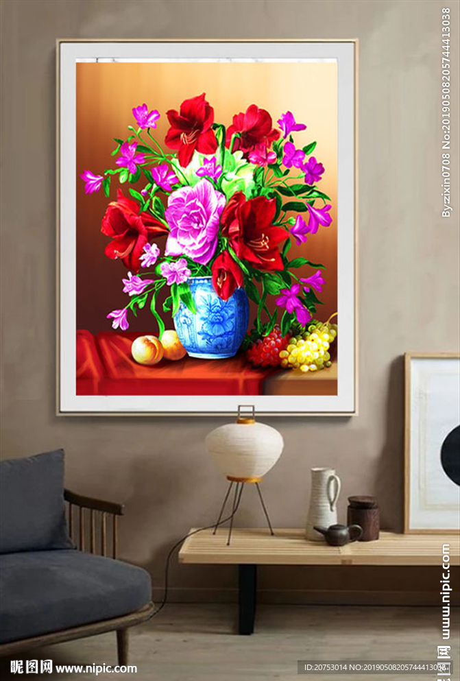 欧式手工玫瑰花卉花瓶玄关装饰画