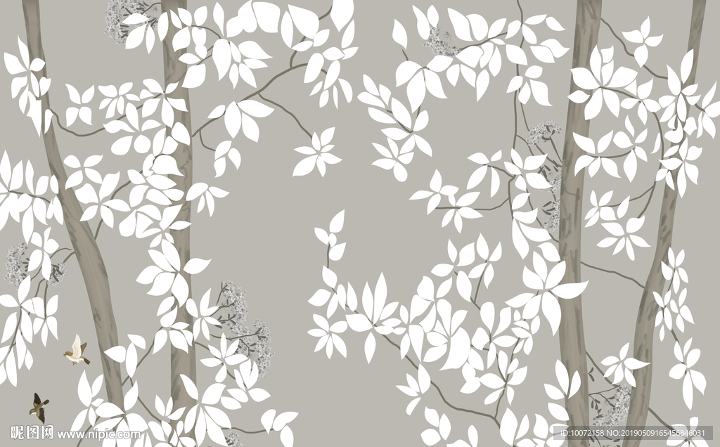 工笔玉兰花鸟图