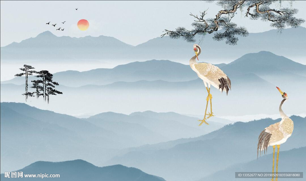 仙鹤 山水