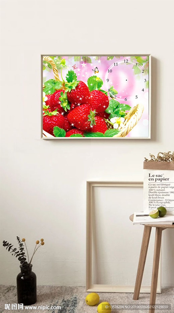餐厅水果草莓无框钟表画