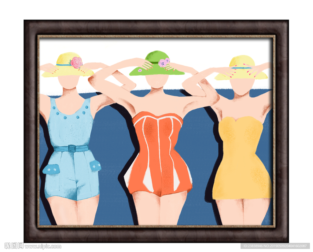 泳装少女油画挂画艺术儿童画