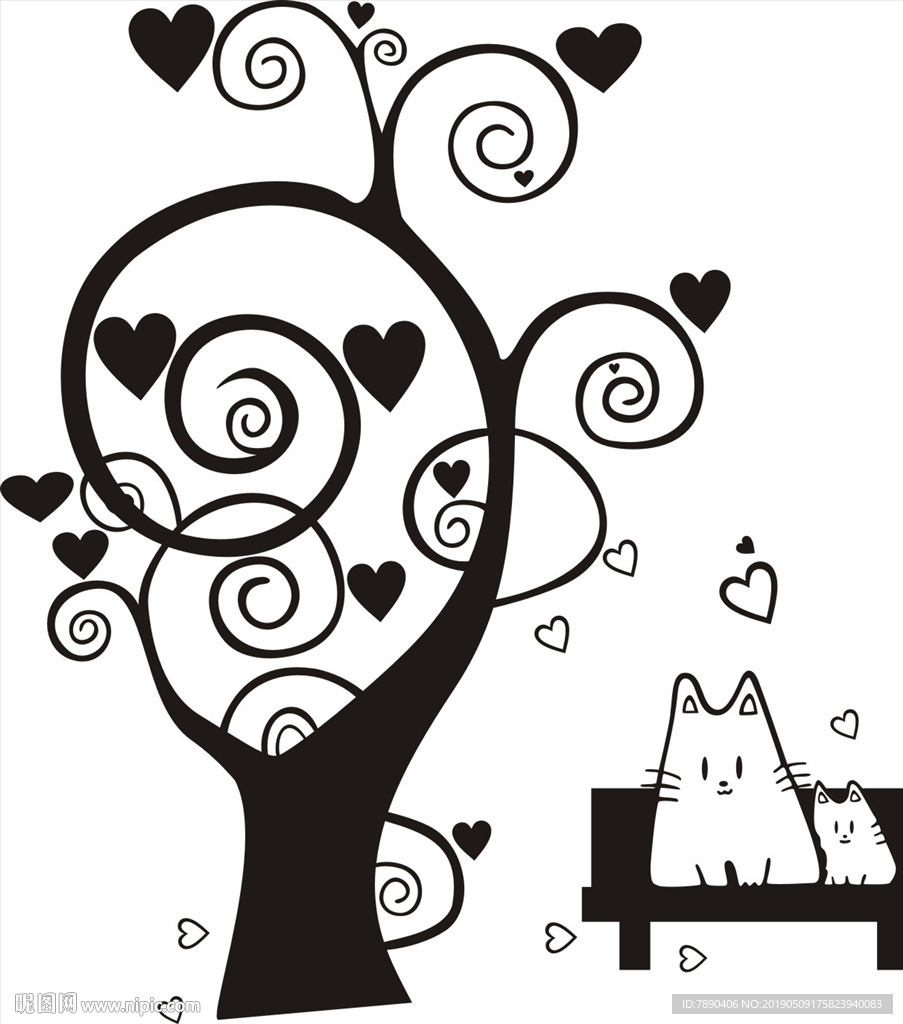 硅藻泥恋爱的猫咪卡通儿儿童墙贴