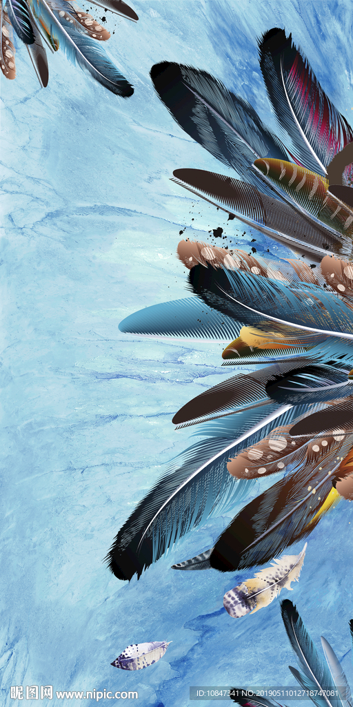 手绘羽毛大气玄关背景墙