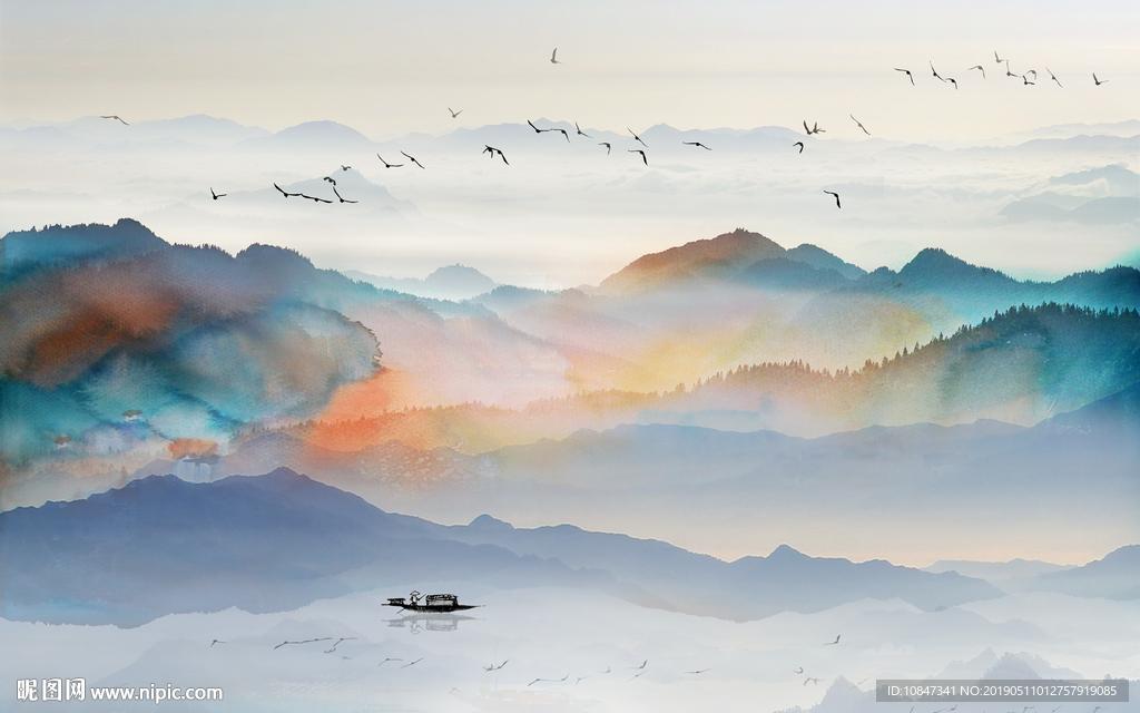 中式水墨山水 山水情 水墨画