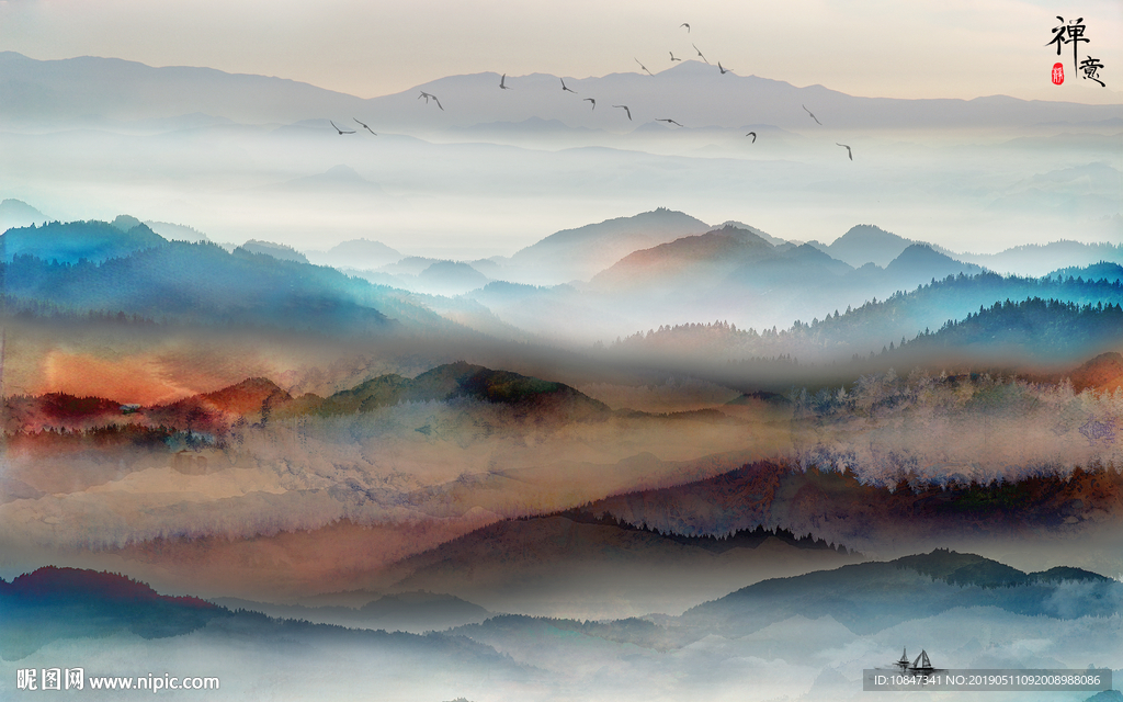 中国风   抽象山水画 大厅装