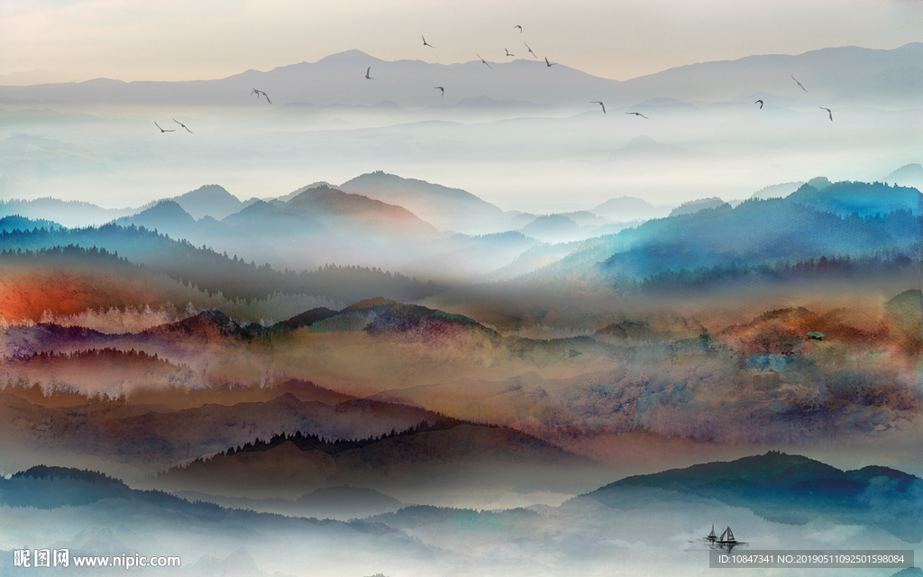 中国风   抽象山水画 大厅装