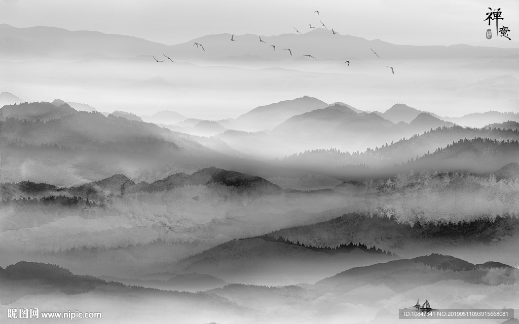 中国风   抽象山水画 大厅装