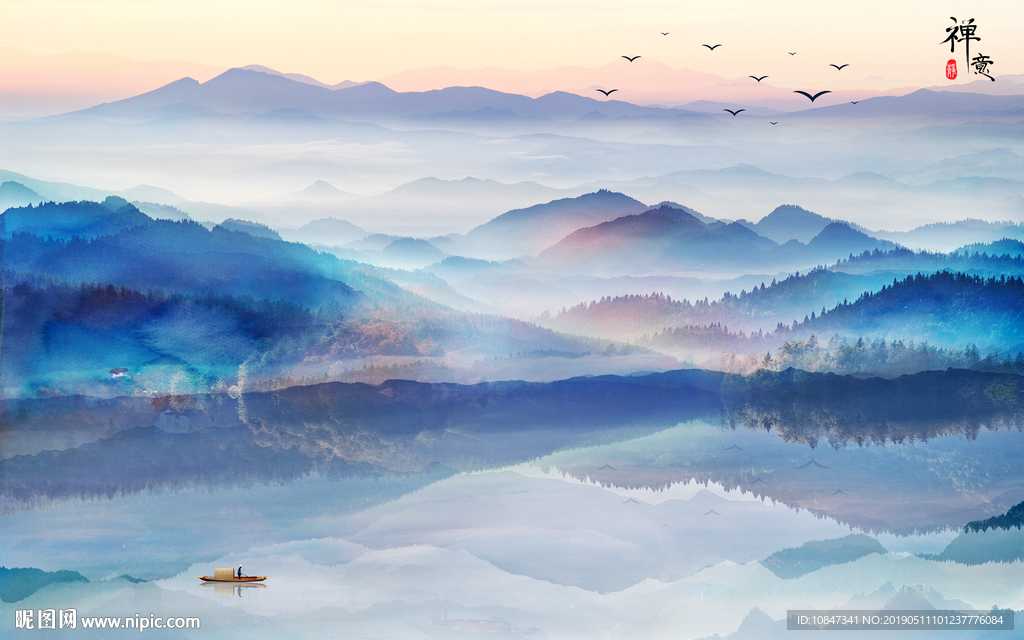 中式水墨山水 山水情 水墨画