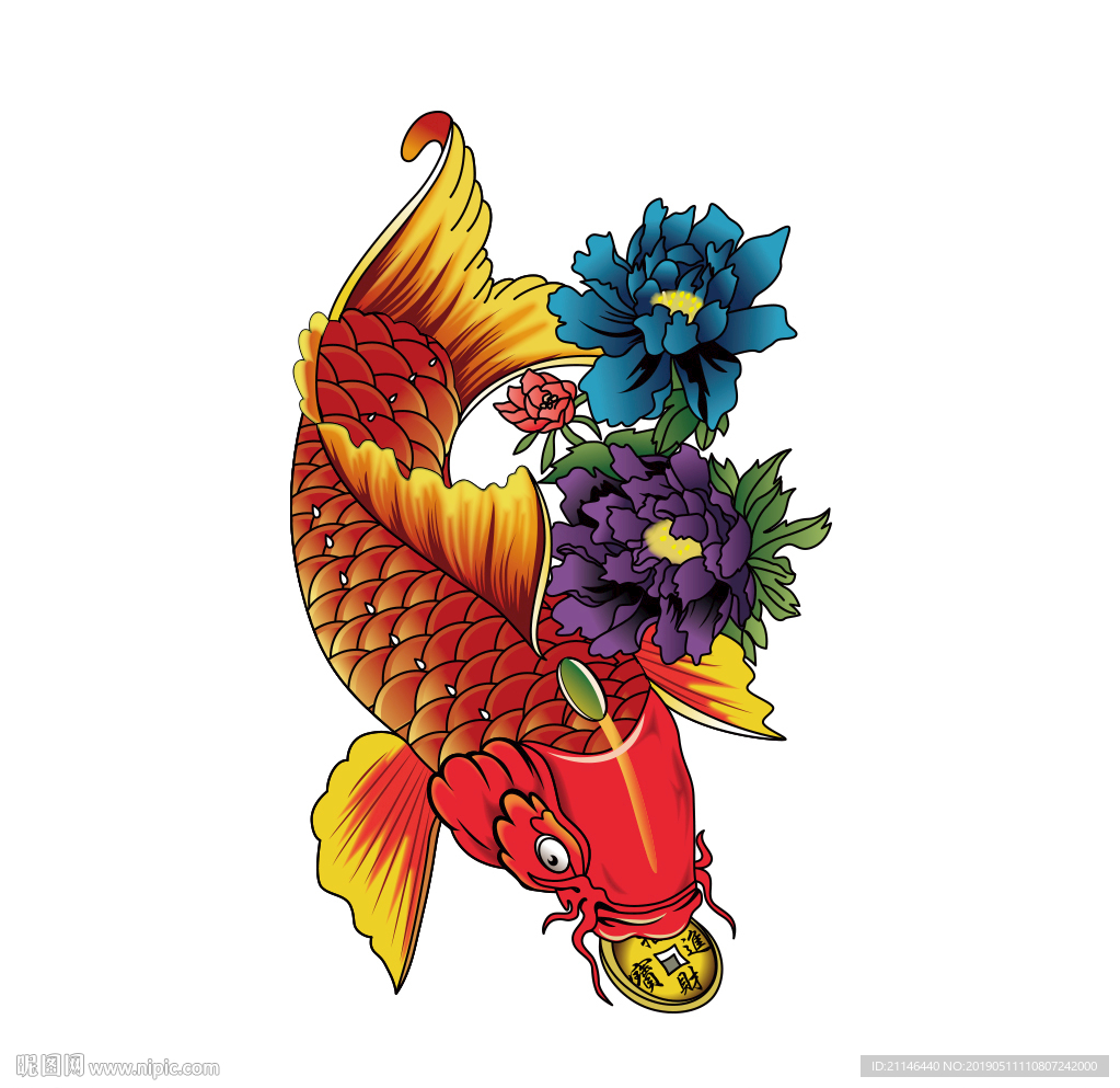鲤鱼纹身矢量图