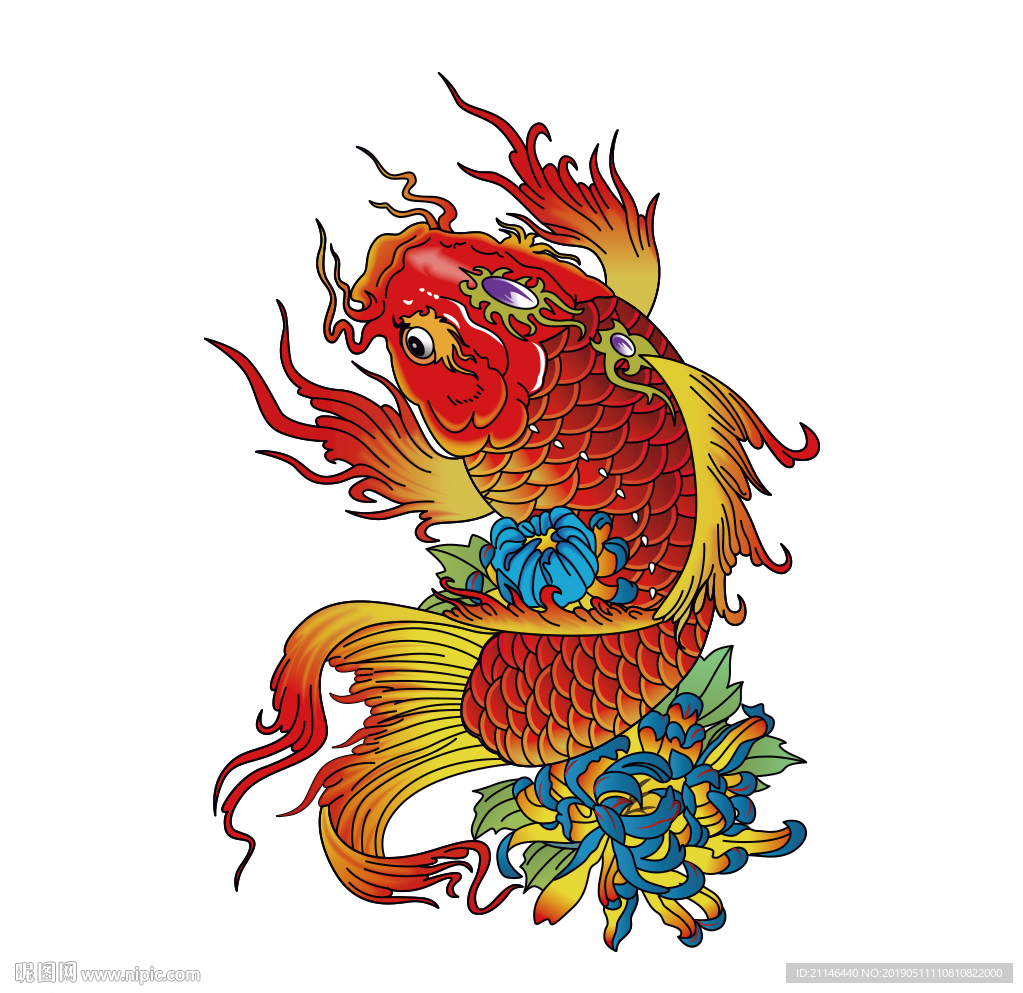 鲤鱼纹身矢量图