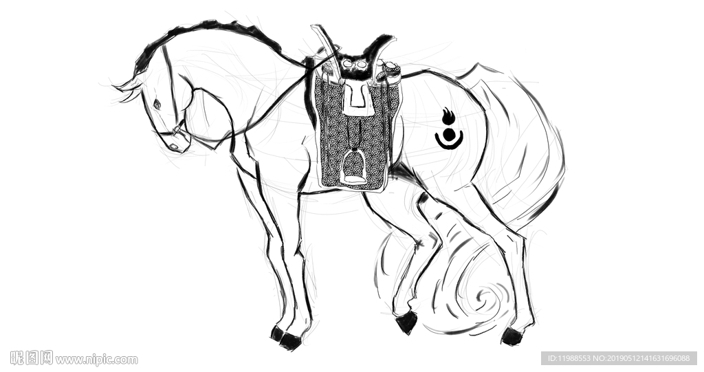 蒙古元素蒙古马手绘稿