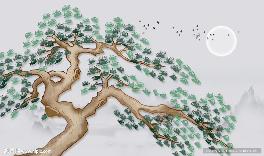 迎客松新中式背景墙