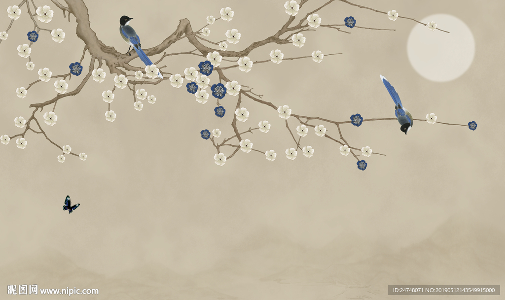 喜上眉梢新中式手绘花鸟