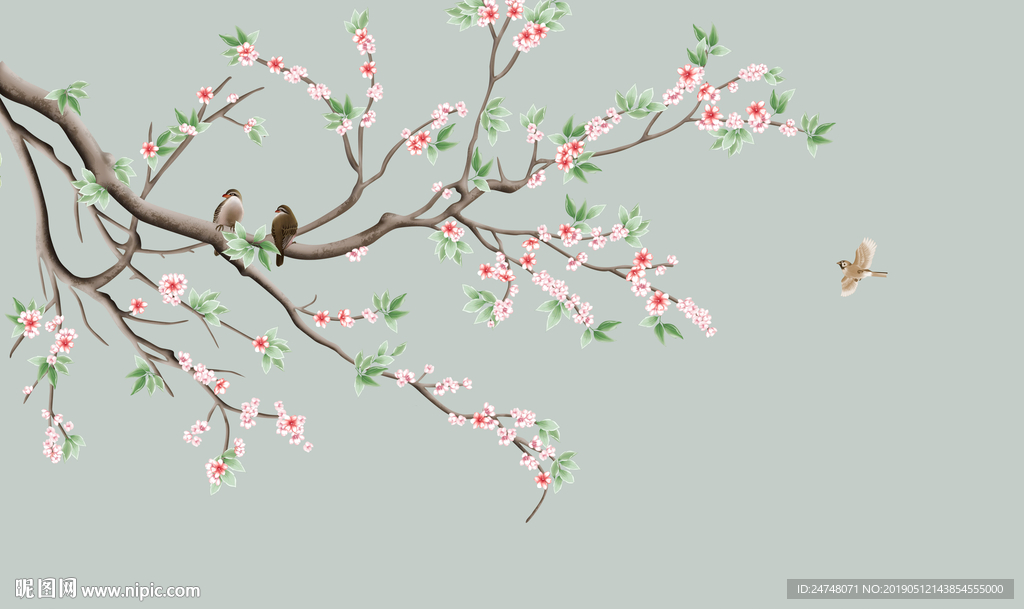 中式手绘花鸟