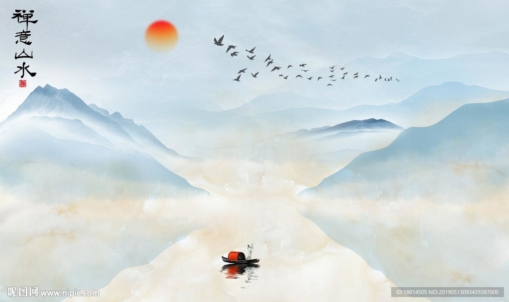 赤壁赋新中式大理石背景墙