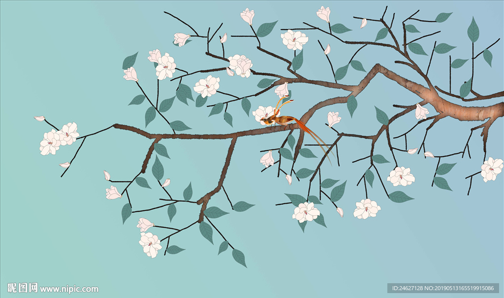 玉兰花鸟画