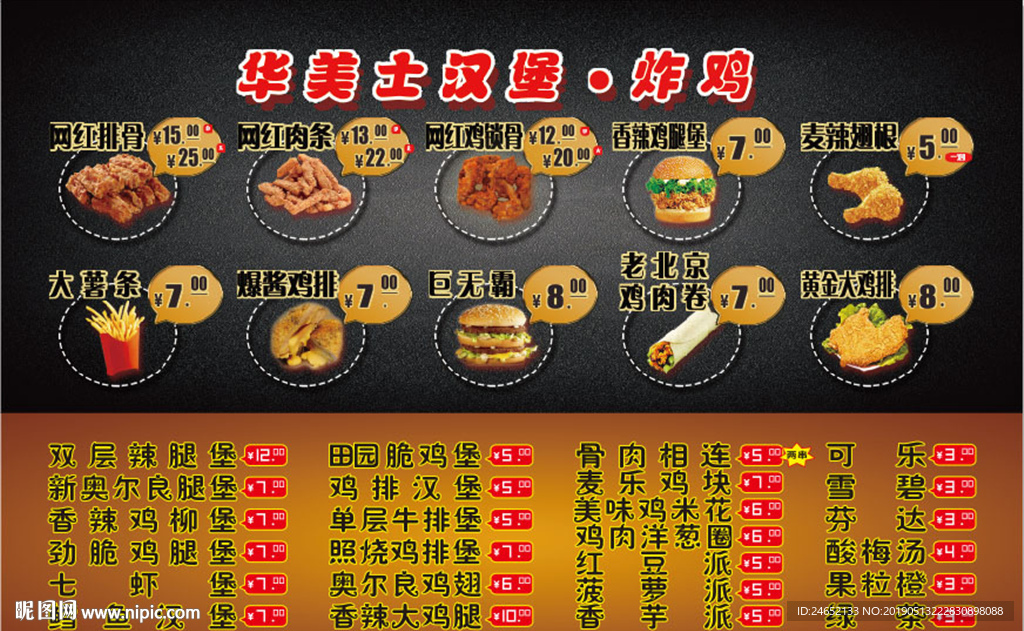 汉堡  炸鸡  展板  价目表