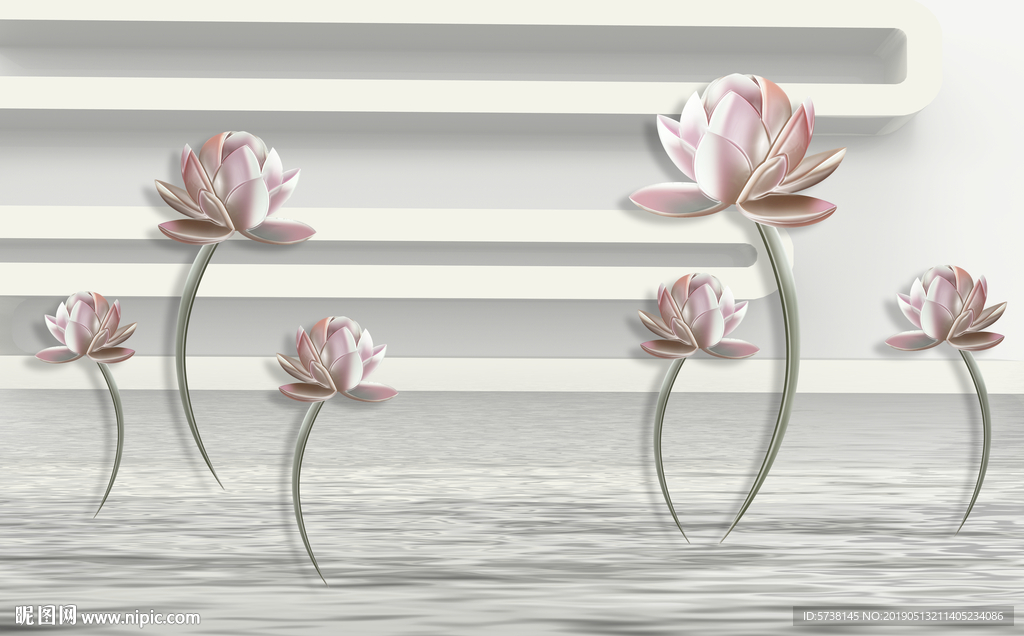 现代简约立体荷花创意玄关屏风电