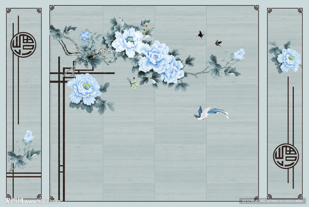 中式框画玄关屏风电视背景创意底
