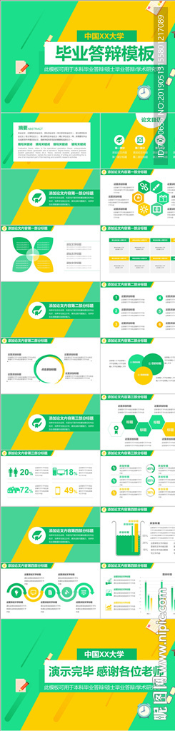 清新黄绿毕业论文答辩PPT模板