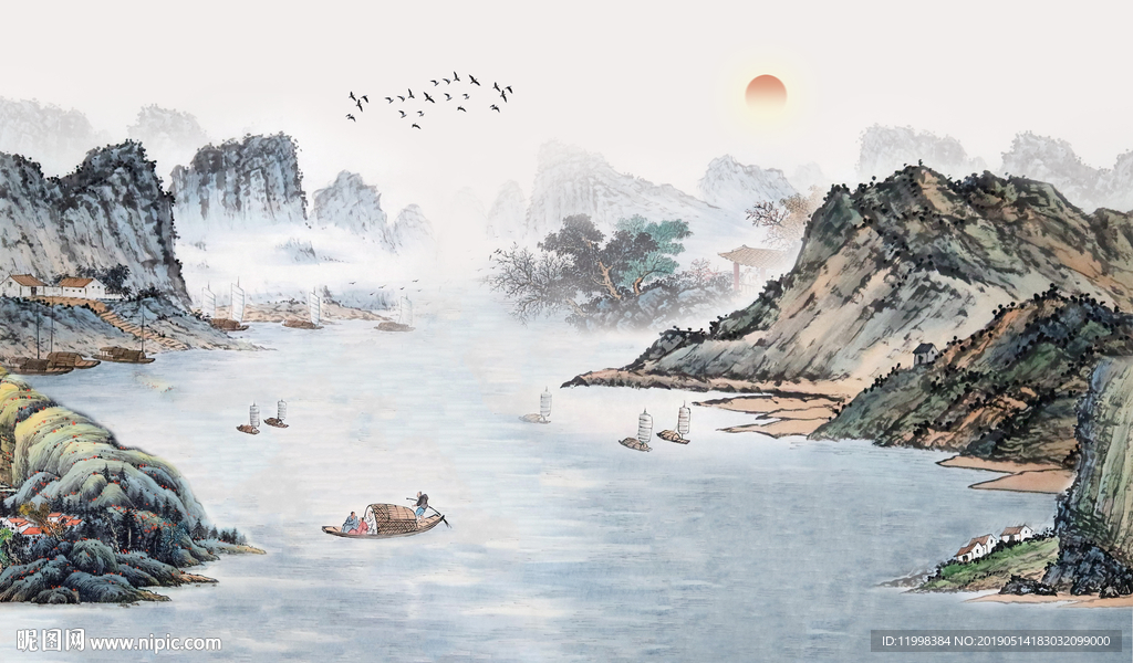 新中式水墨山水背景墙