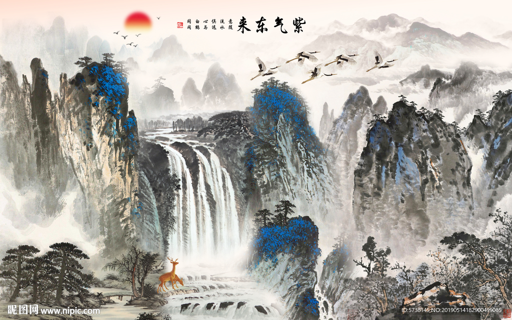 紫气东来中式玄关屏风电视背景底