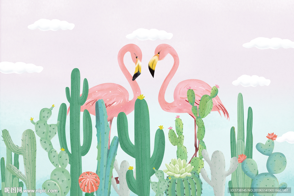 火烈鸟玄关屏风电视背景底纹素材