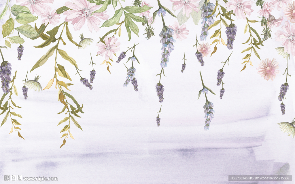 手绘花墙玄关屏风电视背景底纹素