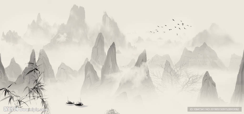 中式水墨山水 山水情 水墨画