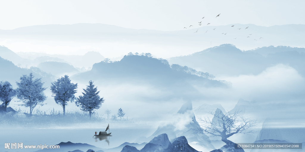 中式水墨山水 山水情 水墨画