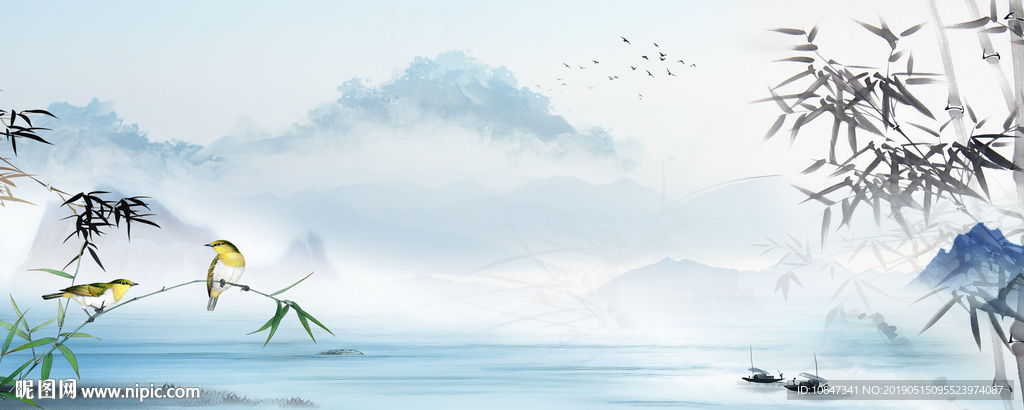中式水墨山水 山水情 水墨画