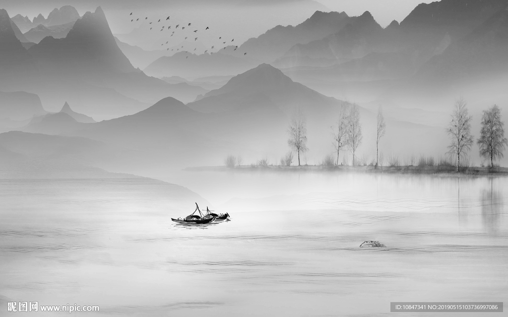 中式水墨山水 山水情 水墨画