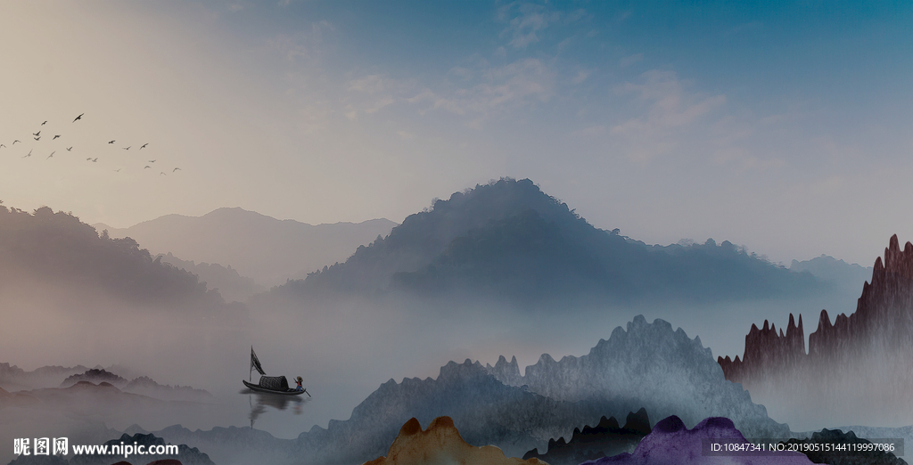 中式水墨山水 山水情 水墨画